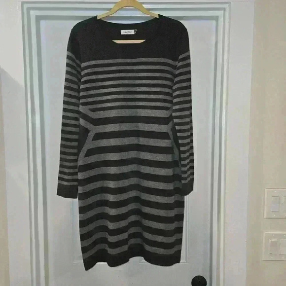 Calvin Klein Womens Lightweight Sweater Dress Long Sleeve Gray Size XL - Picture 1 of 9